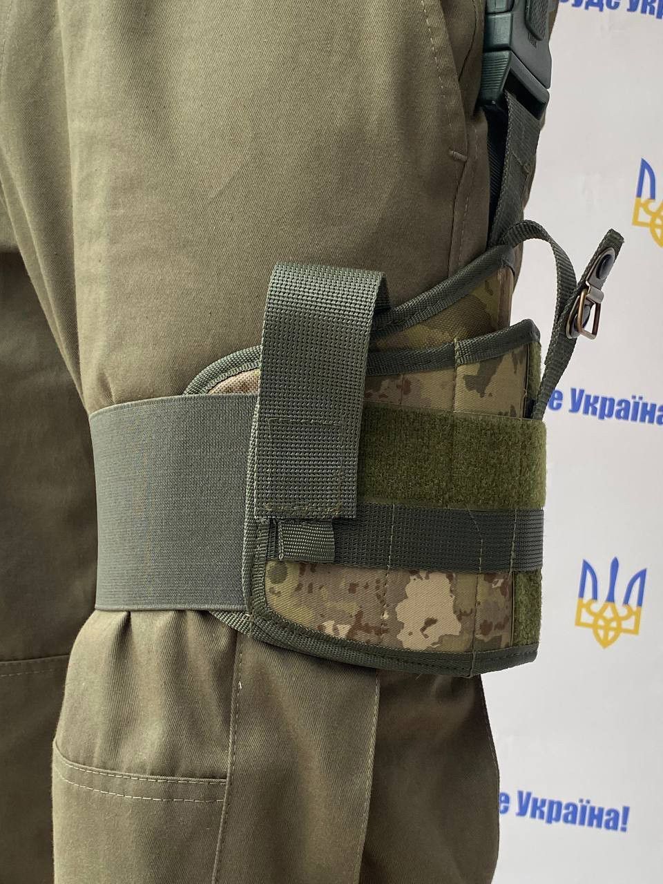 Кобура стегнова метод кріплення липучка, 2 відділення для магазинів, колір Атакс (кобура Атакс с липучкой)