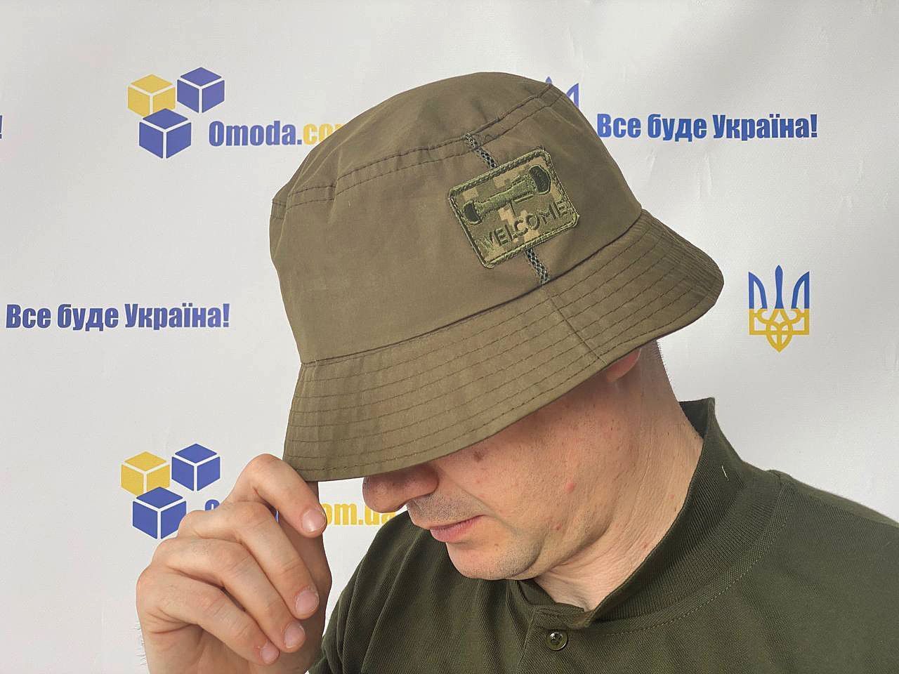 Панама літня з нашивкою Прапор України, Джавелін, кольори олива, розмір 58-59 (панама летняя олива)
