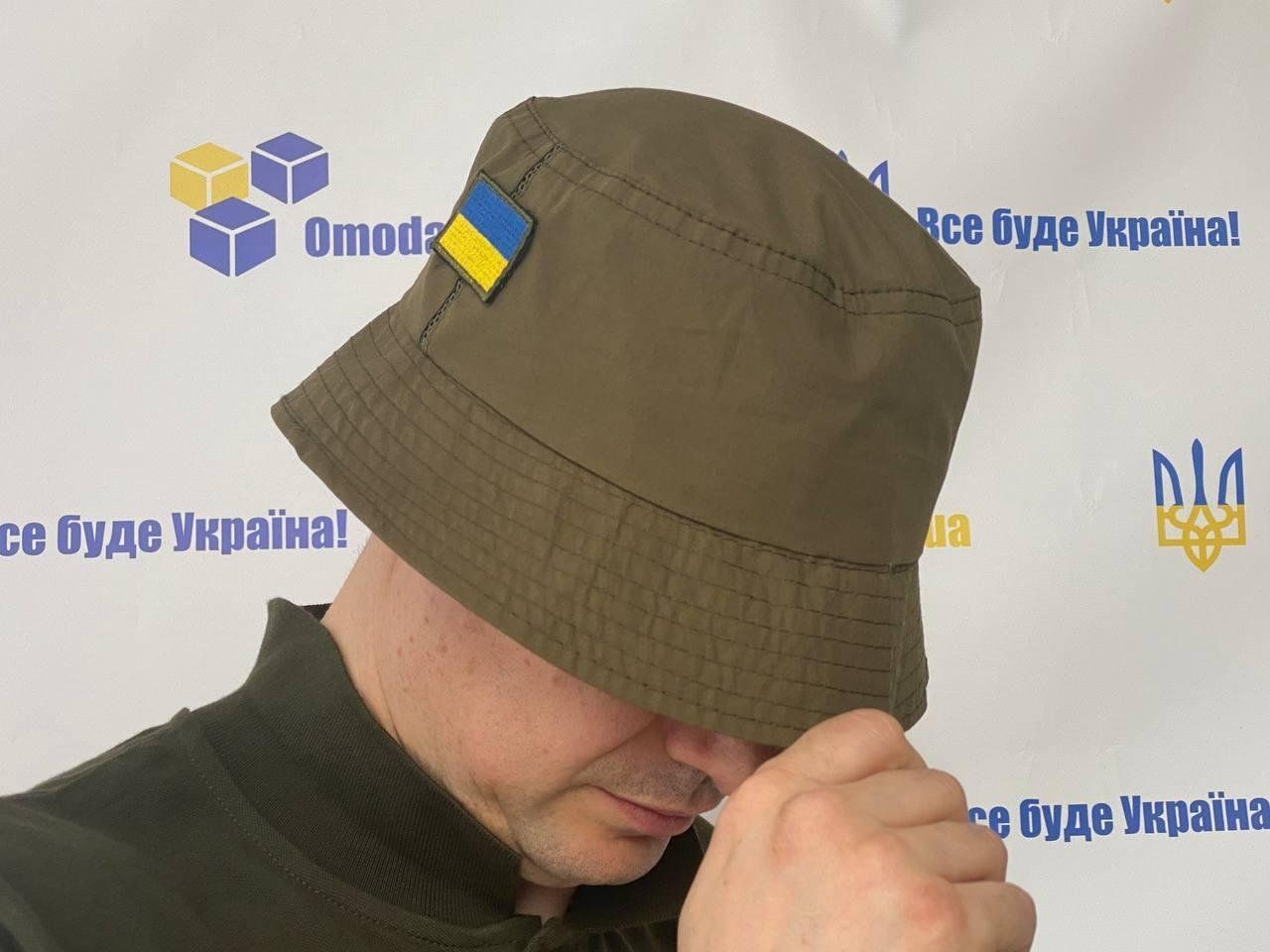 Панама летняя легкая с нашивкой Флаг Украины, Джавелин, цвета олива, размер 58-59 (панама летняя олива)
