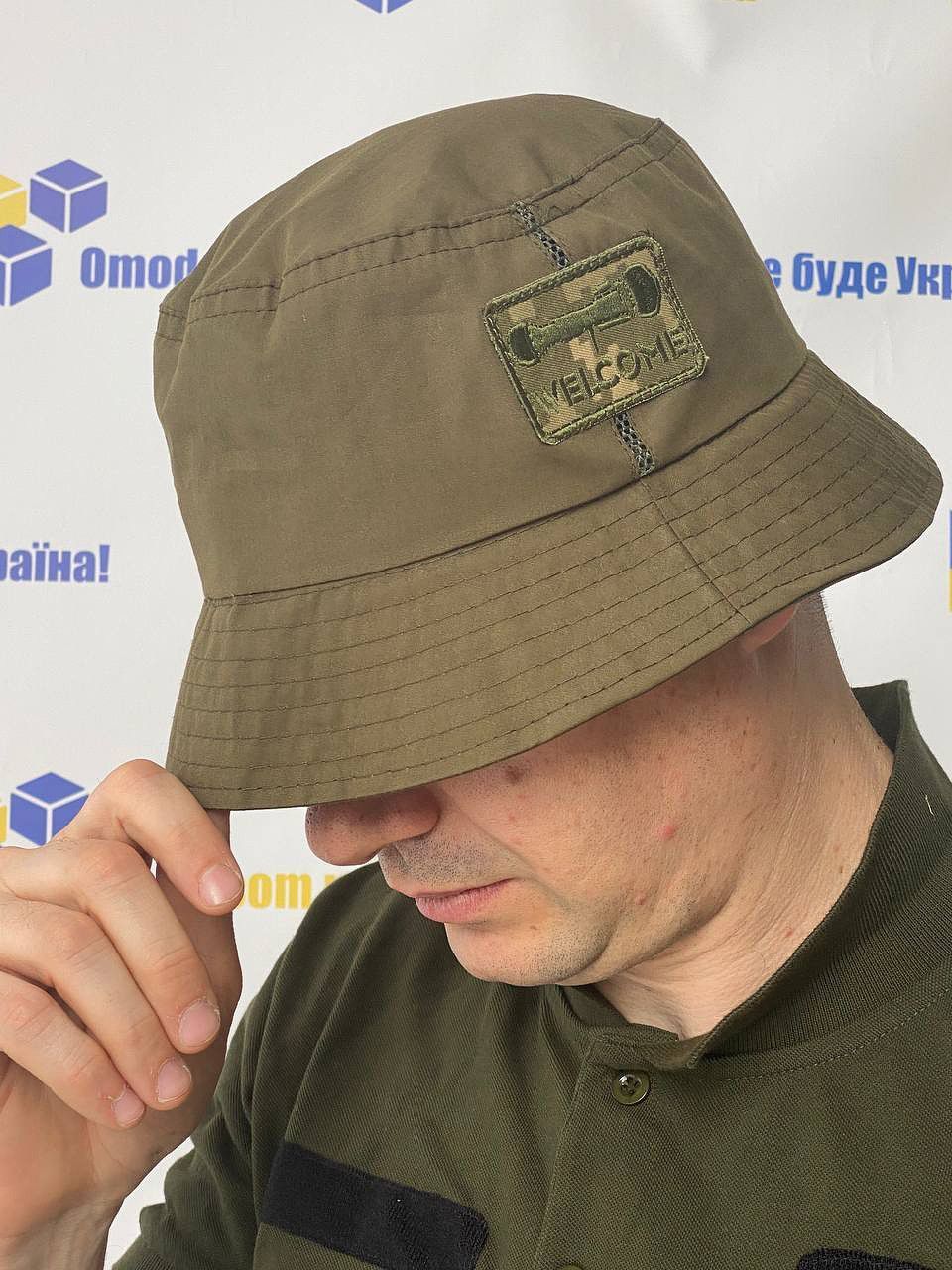 Панама літня з нашивкою Прапор України, Джавелін, кольори олива, розмір 58-59 (панама летняя олива)