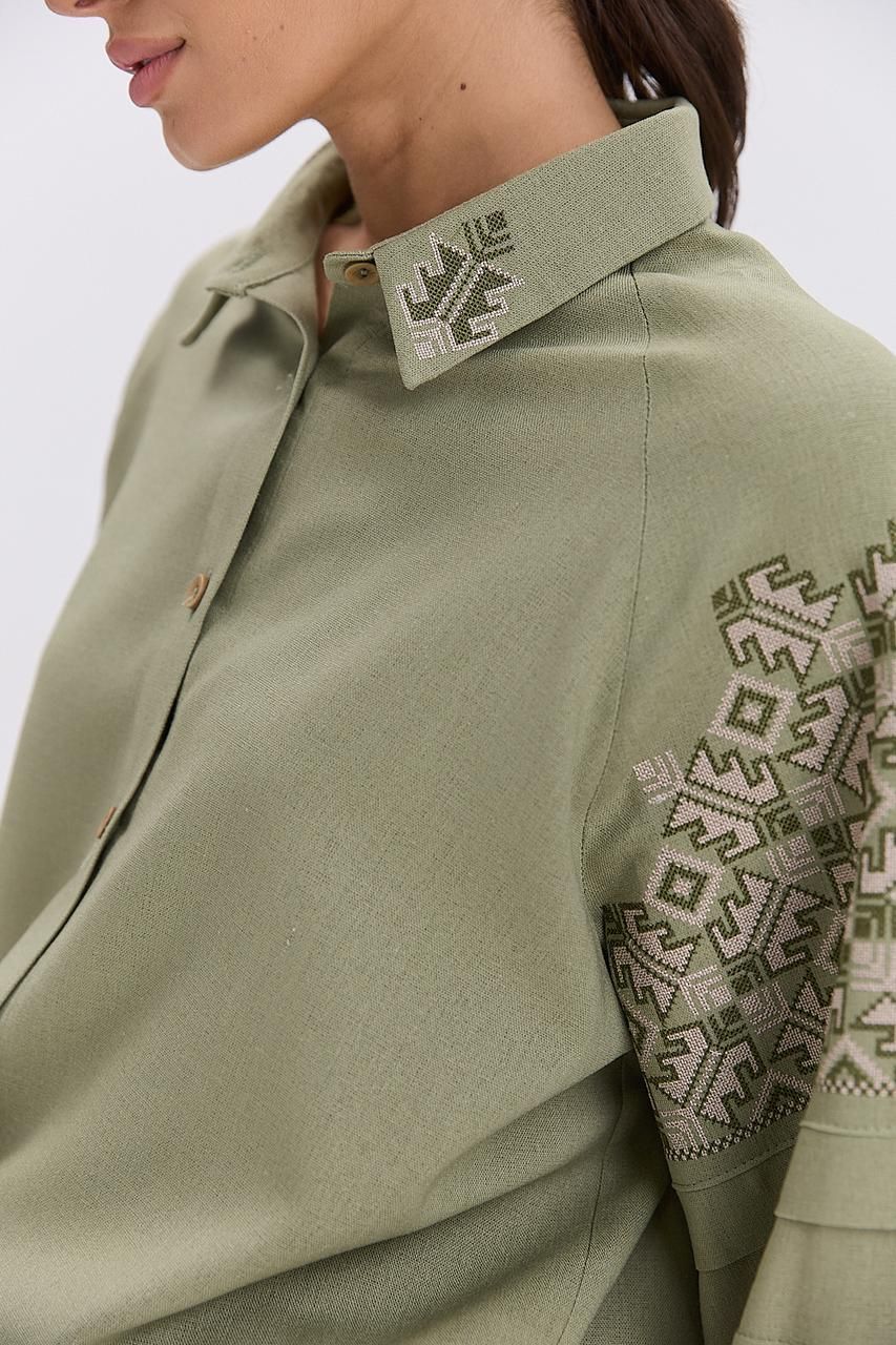 Жіноча сорочка-вишиванка хакі з геометричними візерунками (size1) (2-69222)