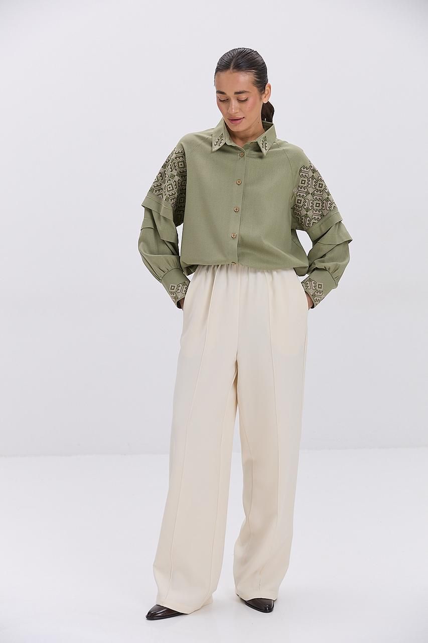 Жіноча сорочка-вишиванка хакі з геометричними візерунками (size1) (2-69222)