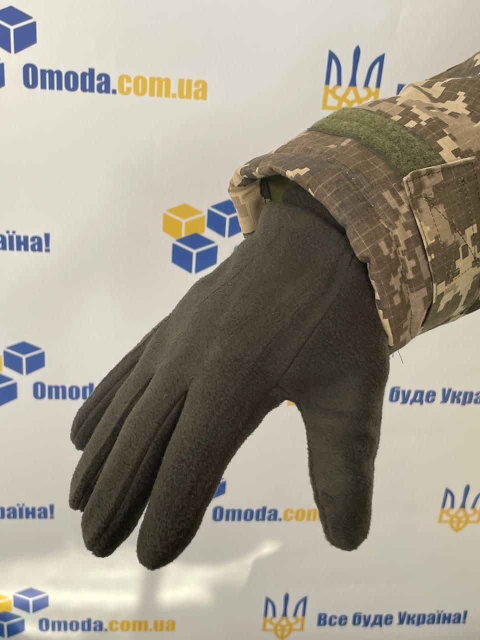 Рукавички зимові чоловічі утеплені флісові, колір олива (перчатки флис олива М)