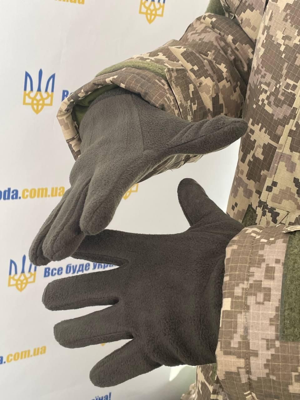 Рукавички зимові чоловічі утеплені флісові, колір олива (перчатки флис олива М)