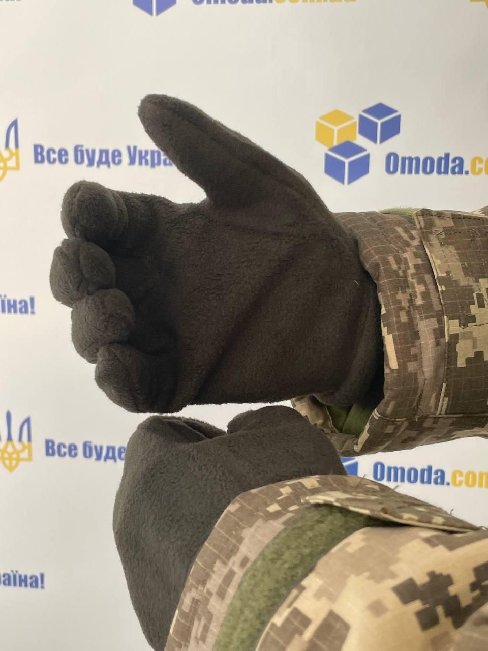 Рукавички зимові чоловічі утеплені флісові, колір олива (перчатки флис олива М)
