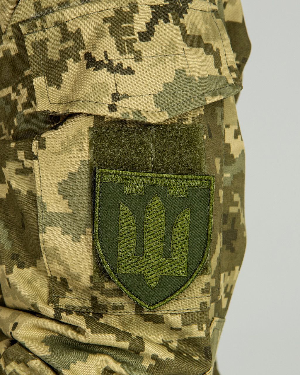 Шеврон, нарукавная эмблема для Территориальной обороны - Тризуб цвет пиксель, олива на липучке Размер 80&times;70 мм (Ш ТРО пиксель)