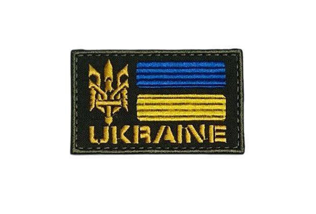 Шеврон, патч на липучці "Ukraine" з тризубом, олива, 50&times;80 мм, вишитий (Ш патч герб Ukraine_ол)