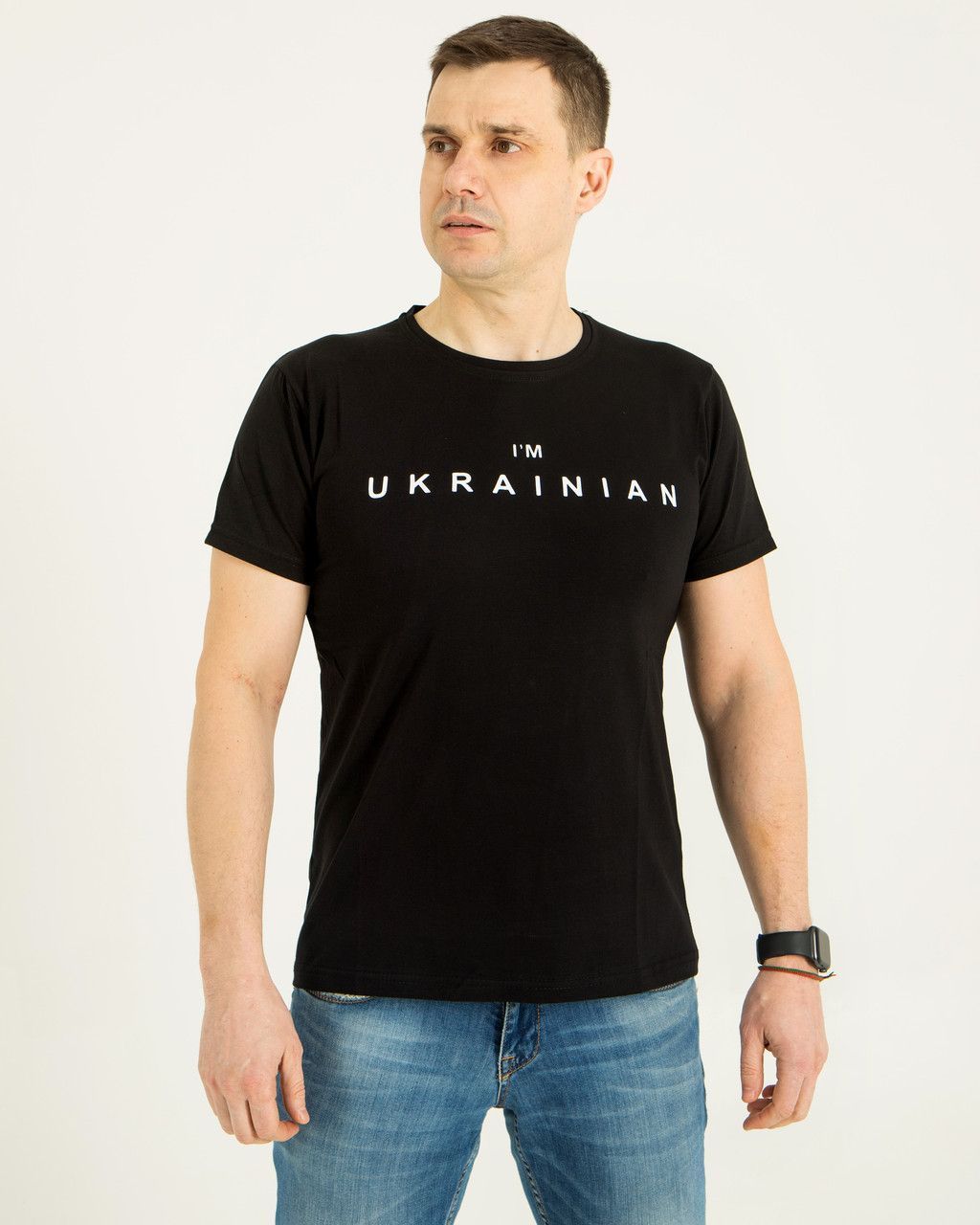 Футболка чоловіча з принтом I'M UKRAINIAN біла, чорна, олива (Ч_футболка_юкрейн_біла_S)