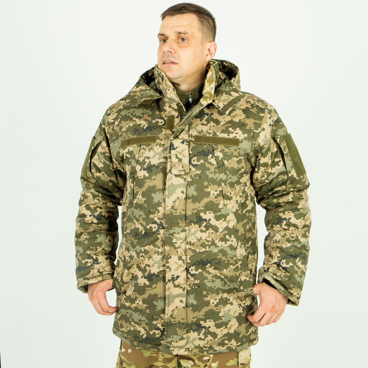Бушлат камуфляжний зимовий Кордон-6 ЗСУ тканина грета піксель, куртка зимова для полювання та риболовлі 60 фото