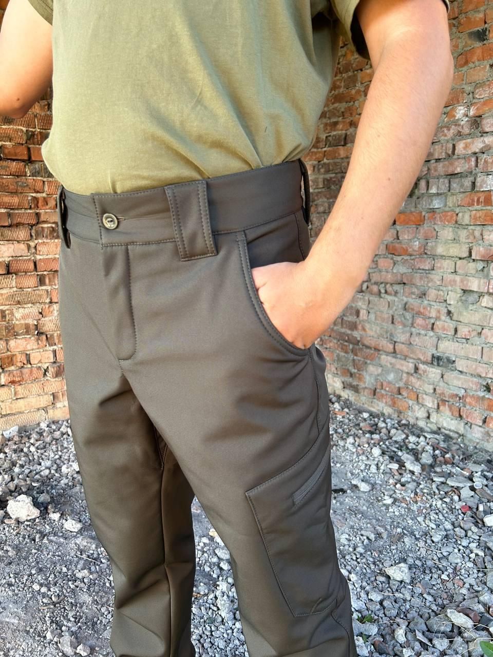 Тактические зимние брюки Олива Softshell, мужские утепленные брюки на флисе (шт_ЦЧ_софтшелл олива_46)