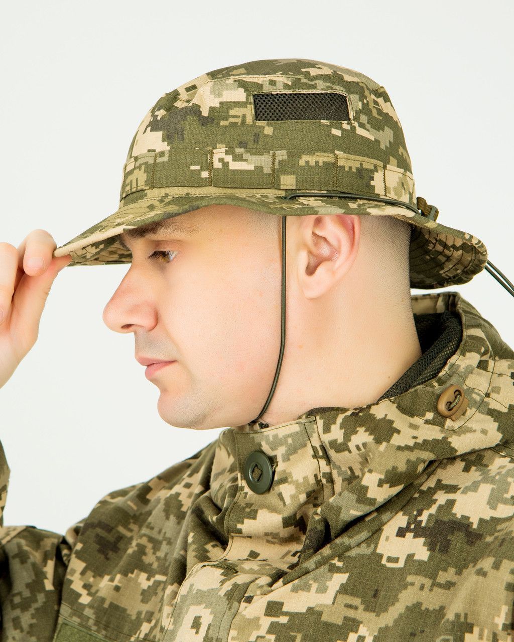 Панама тактична камуфляжна піксель із системою моллі, фіксуючим шнуром та системою вентиляції (панама_сетка_пиксельЦЧ_56)