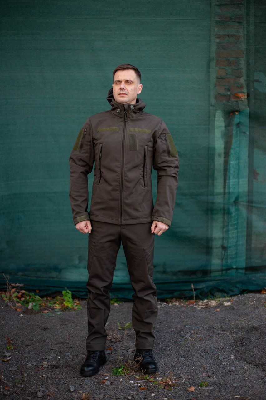 Чоловічий тактичний демісезонний костюм Softshell Олива, утеплена куртка на флісі і штани (костюм ЦЧ_софтш_олива_46)