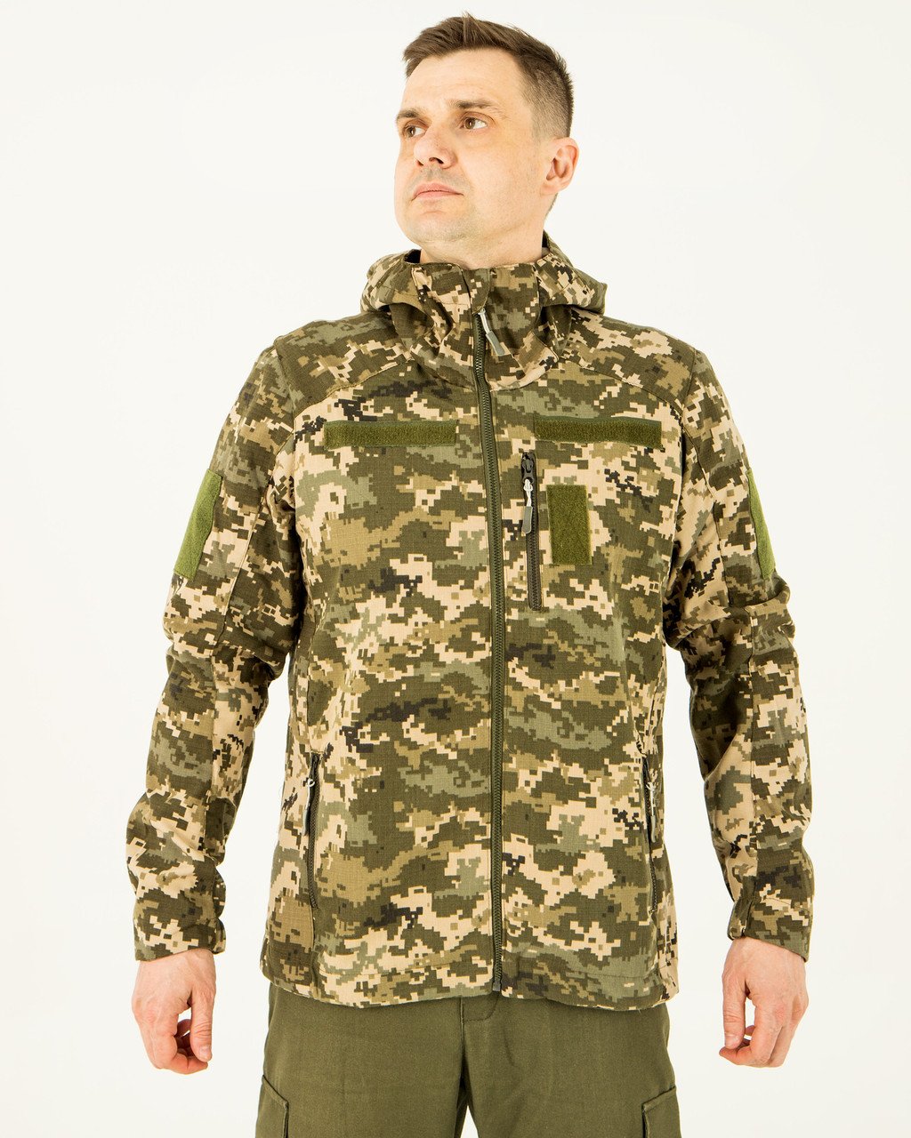 Тактична вітровка Піксель, куртка літня чоловіча камуфляжна з капюшоном, з липучками під шеврони 56