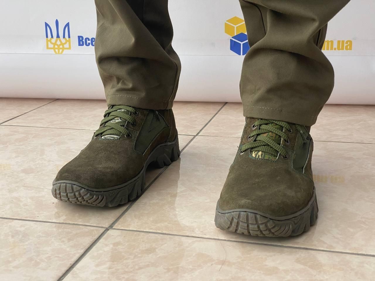 Полуберцы нубуковые с тканевой вставкой из оксфорда цвет олива, подошва Энерджи Размеры 41, 42, 43, 44, 45 (Полуберцы оксфорд олива)