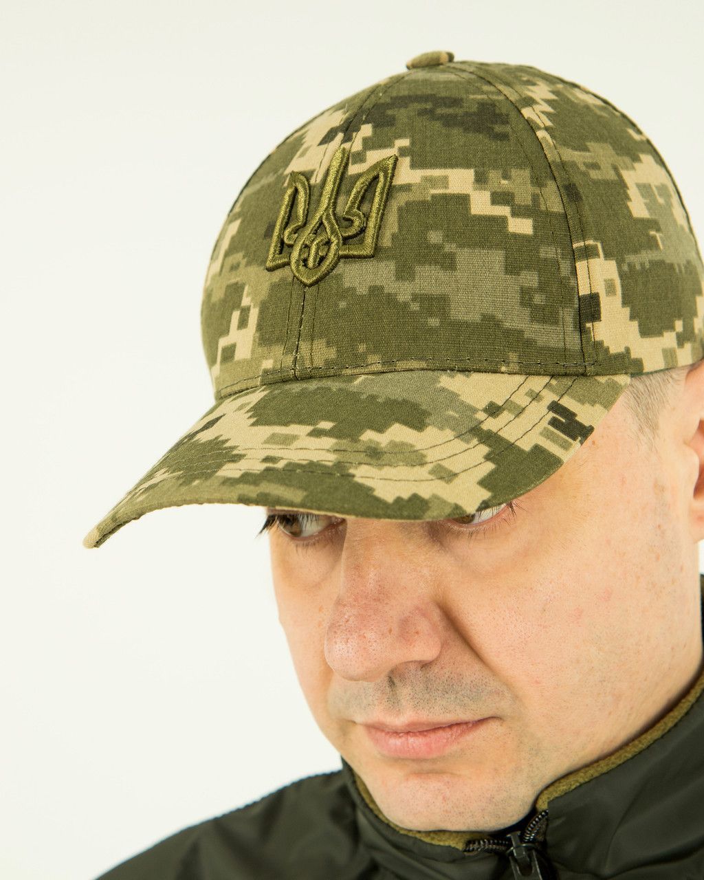 Кепка бейсболка тактическая с вышивкой Тризуб, с регулятором размера, рипстоп пиксель S,M,L р. (бейсбол_Тризуб_пікс_S)