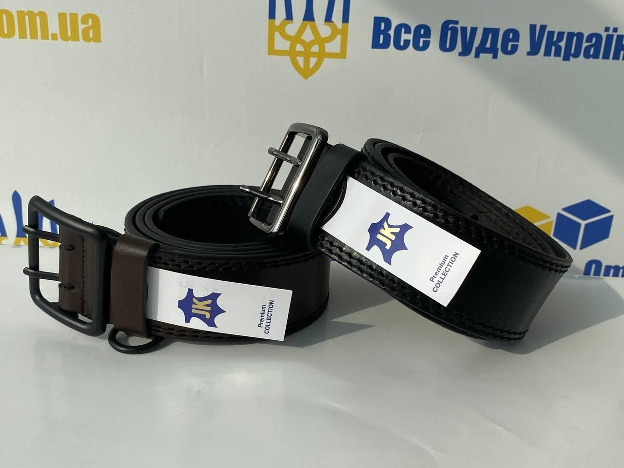 Портупея кожаная, армейский военный ремень, офицерский кожаный пояс с металлической пряжкой и тренчиком (порт_черн_бел_этик)