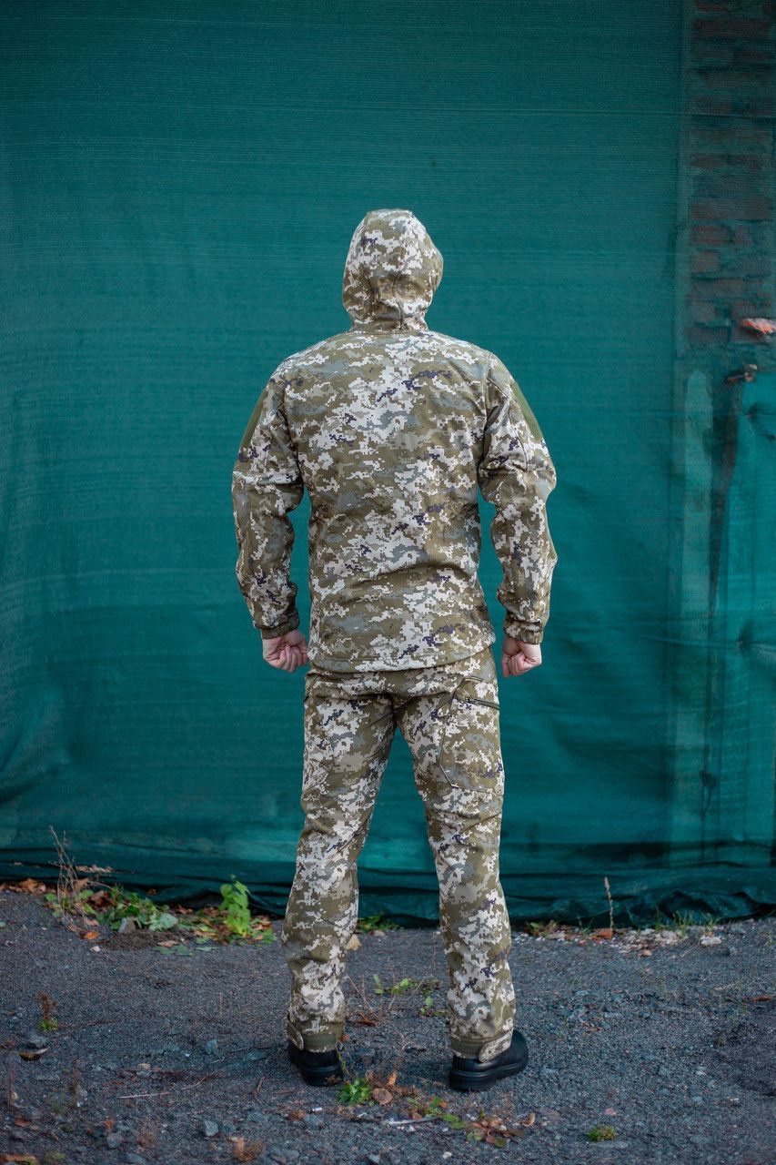 Чоловічий тактичний демісезонний костюм Softshell Піксель, утеплена куртка на флісі і штани (костюм ЦЧ_софтш_пікс_46)