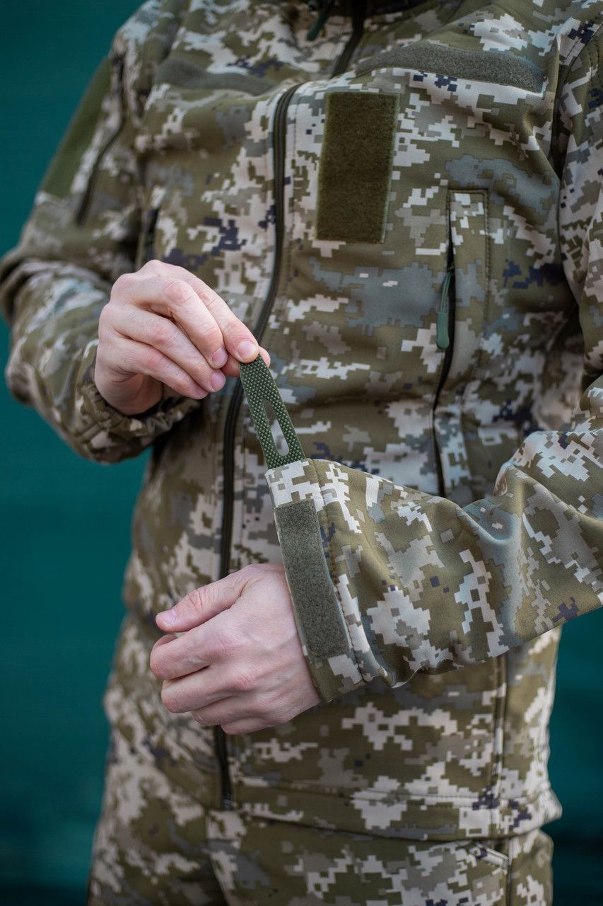 Чоловічий тактичний демісезонний костюм Softshell Піксель, утеплена куртка на флісі і штани (костюм ЦЧ_софтш_пікс_46)