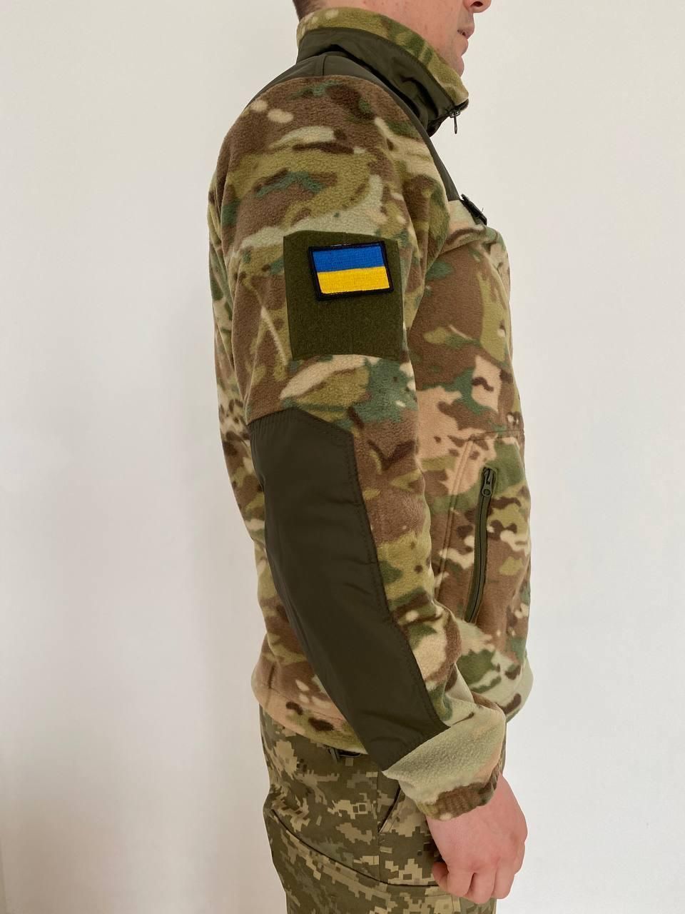 Кофта Мультикам из плотного флиса комбинированная с тканью олива, с липучками, 4 кармана, 46-56 р-р (кофта мультикам комби_к_о)