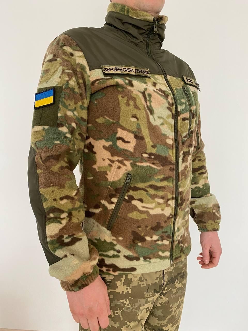 Кофта Мультикам из плотного флиса комбинированная с тканью олива, с липучками, 4 кармана, 46-56 р-р (кофта мультикам комби_к_о)