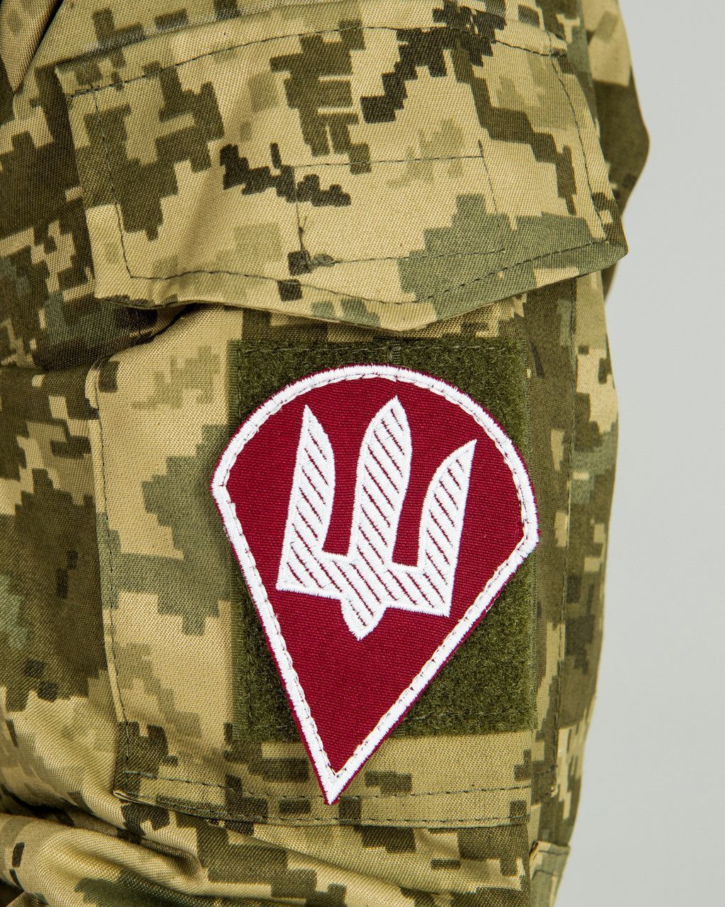 Шеврон, нарукавна емблема - Тризуб крапля 79-а бригада, колір оливковий, бордовий, піксель, на липучці (Ш_Тризуб_капля_олив)
