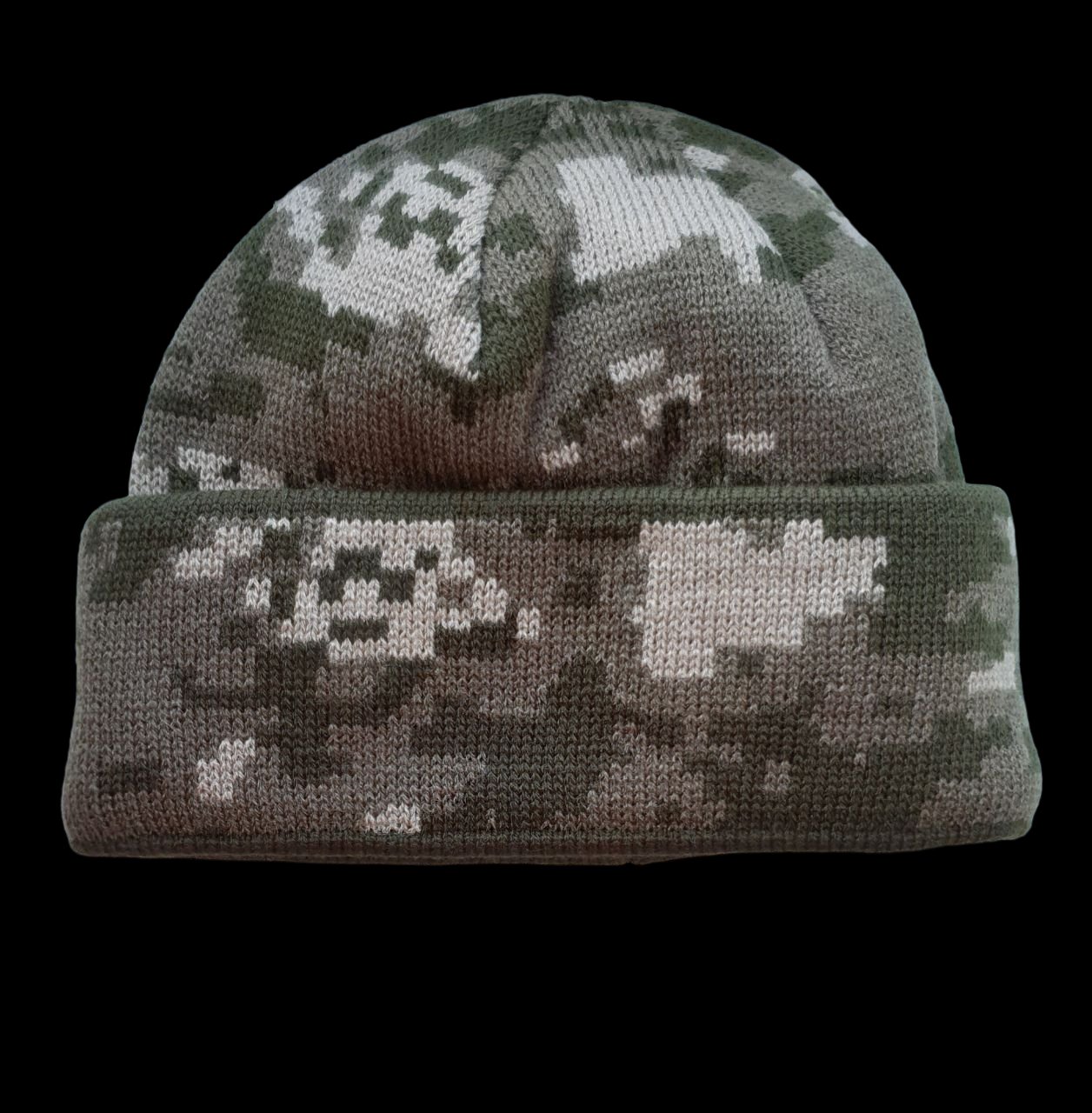 Шапка зимова в'язана з відворотом Піксель, напіввовняна тактична шапка, розмір універсальний фото