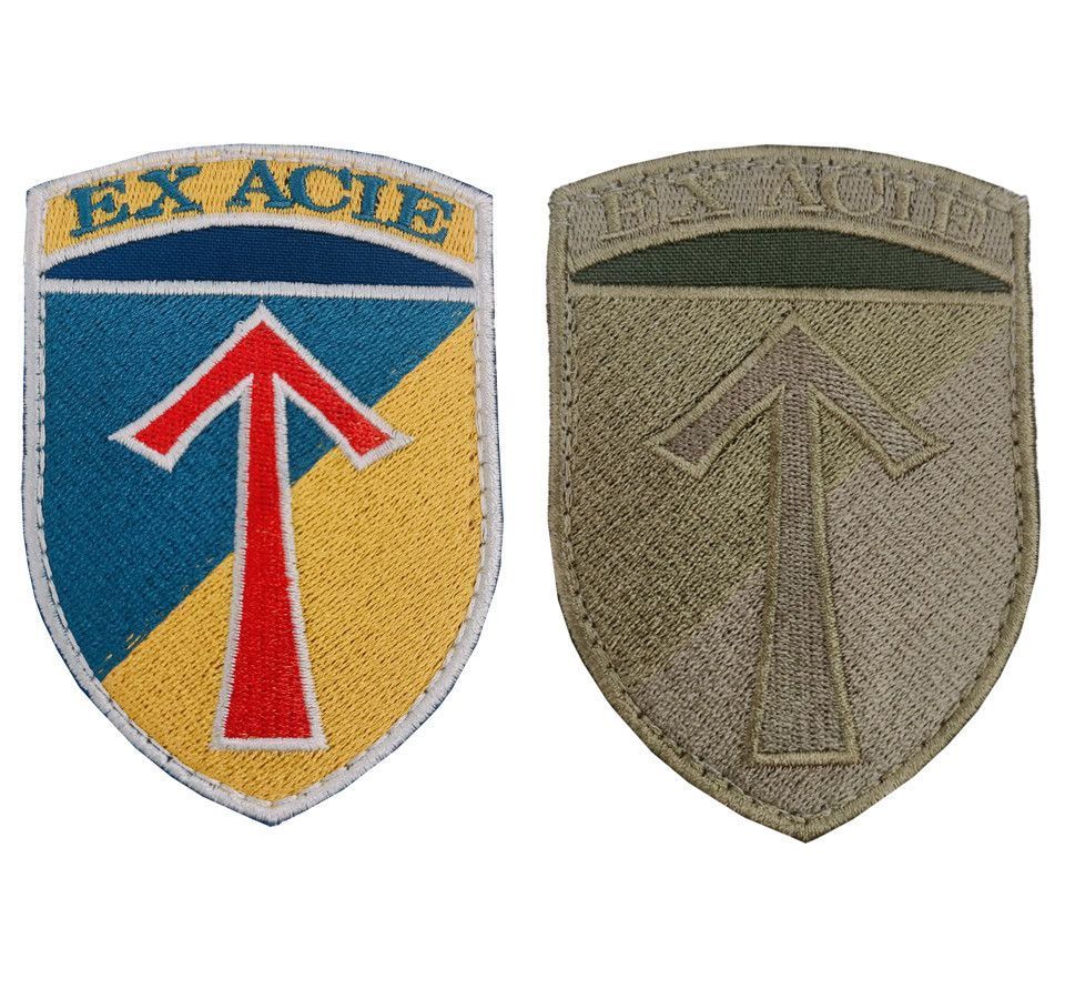 Шеврон, нарукавный знак 57-я отдельная мотопехотная бригада "EX ACIE", шеврон на липучке 57 ОМПБр (Ш 57 ОМПБр_жовт-блак)